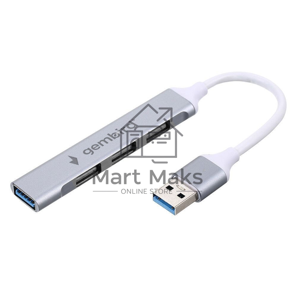 Разветвитель USB3.0/2.0 Gembird UHB-C206, USB3.0, 3xUSB2.0, кабель USB 10см, серебристый металл, пакет