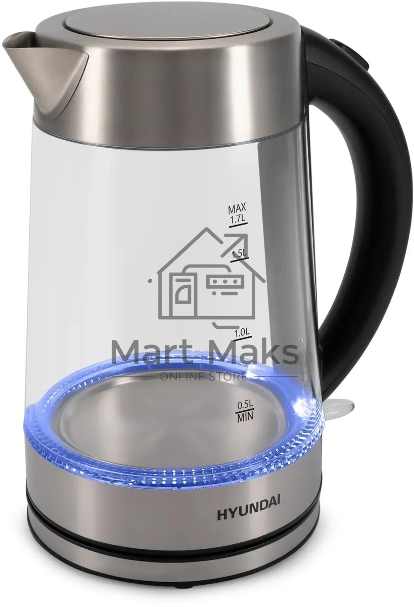 Чайник электрический Hyundai HYK-G7405 1.7л. 2200Вт черный/серебристый корпус: стекло