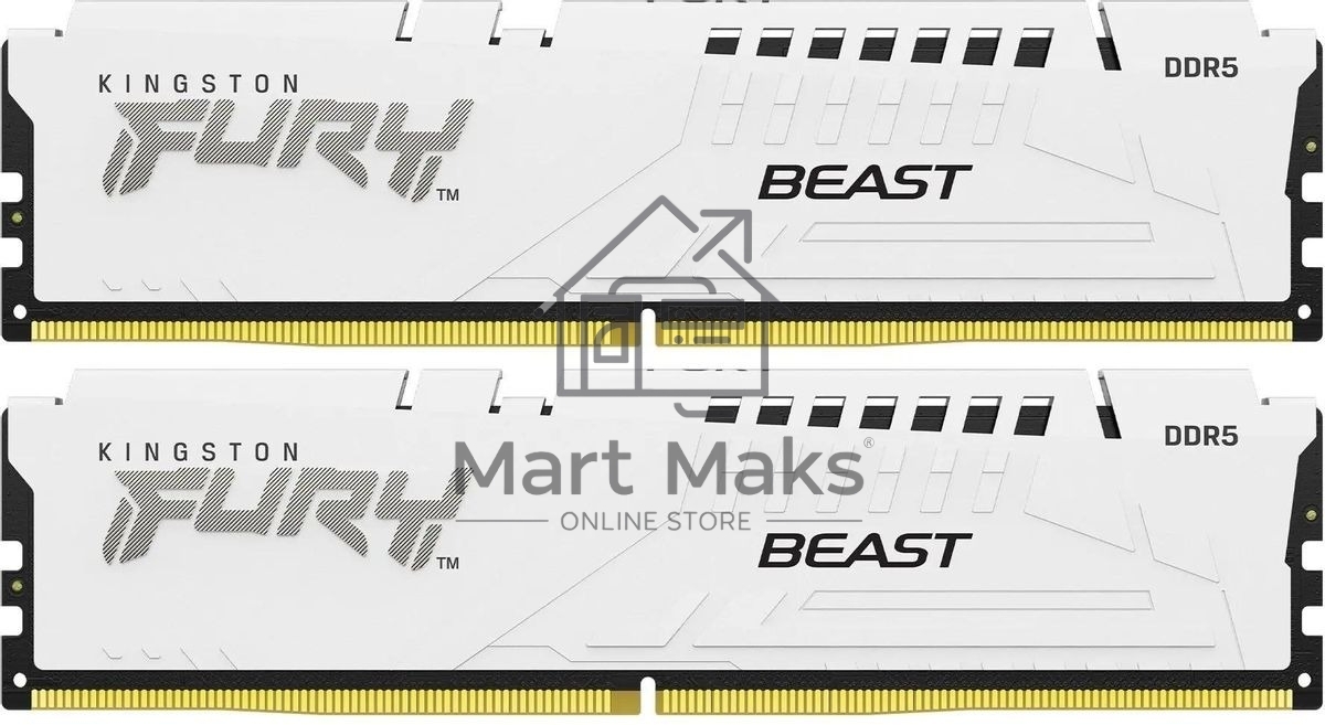 Оперативная память Kingston Fury Beast, DDR5, 32GB (2x16GB), 6000MHz, CL30, DIMM, с радиаторами, белый