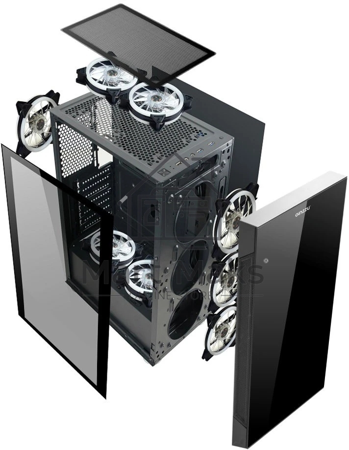 Компьютерный корпус Ginzzu CL280 FAN 12CM RGb*4 USB3.0 Window