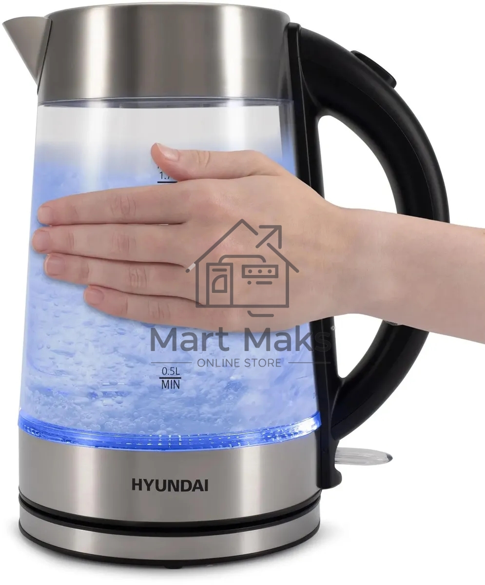 Чайник электрический Hyundai HYK-G7405 1.7л. 2200Вт черный/серебристый корпус: стекло