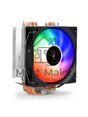 Кулер ExeGate Wizard EXX600-PWM.FRGb (Al+Cu, 6 тепл.трубки, LGA775/1150/1151/1155/1156/1200/1700/1851/AM2/AM2+/AM3/AM3+/AM4/AM5/FM1/FM2/754/939/940, TDP 180W, Fan 120мм PWM, 800-2400RPM, Hydro bearing, 4pin, 11-24db, 540г, FRGb подсветка, с термопастой, н