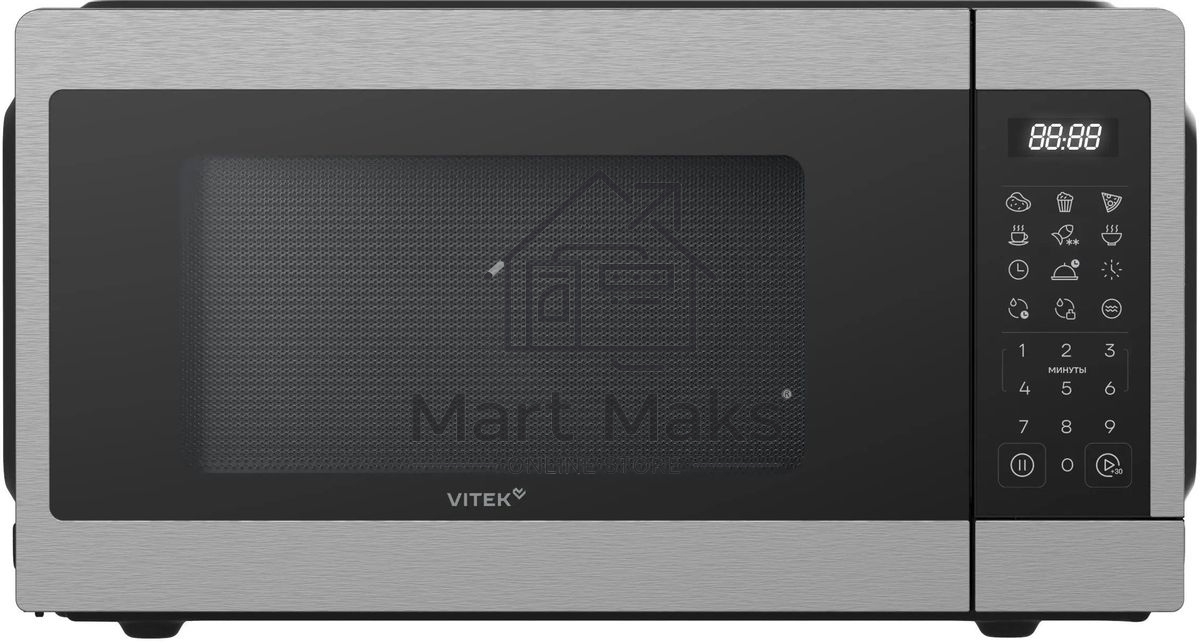 Микроволновая печь Vitek VT-MW1023 серебристый/нержавеющая сталь, 23 л, 900 Вт, переключатели - кнопки
