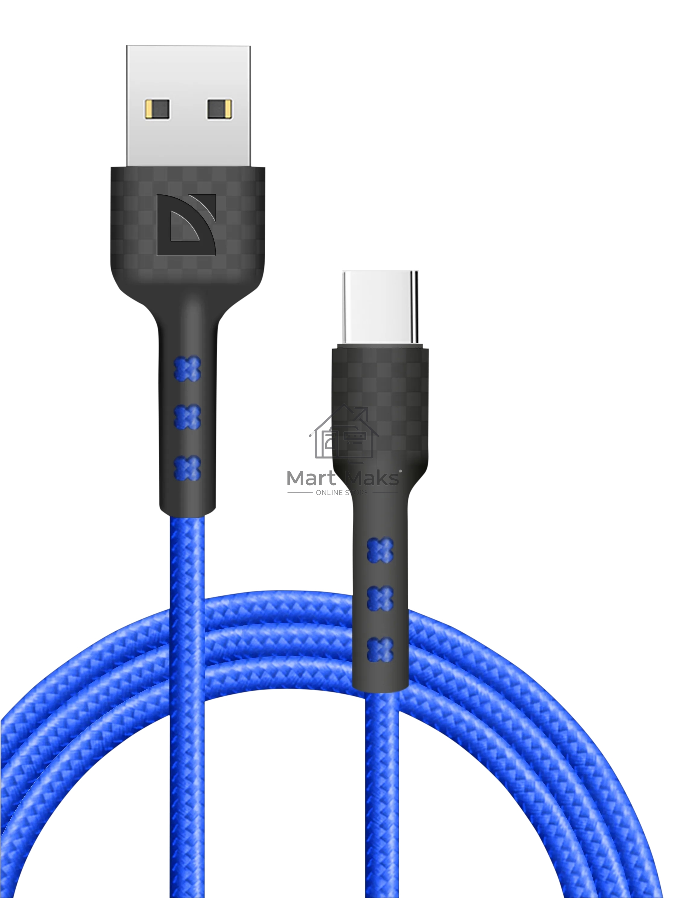 Кабель Defender F181, USB 2.0 (AM) - Type C, 1метр, 2.4А, нейлоновая оплетка, синий.