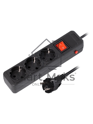 Сетевой фильтр 16А, 3500 Вт, 3 гнезда, без з/ш, с з/к, ПВС 3x1.0, 1,8 м, черный (SBSP-3-18-K)
