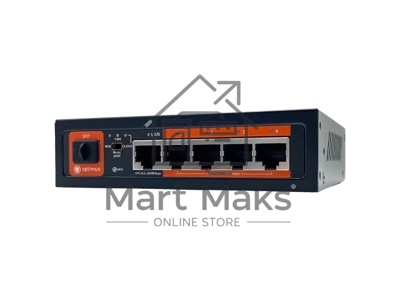 Коммутатор Optimus U1IC-4G/1G/1S, 4×1 Гбит/с PoE+ + 1×1 Гбит/с Uplink + 1×1 Гбит/с SFP Uplink, настраиваемый