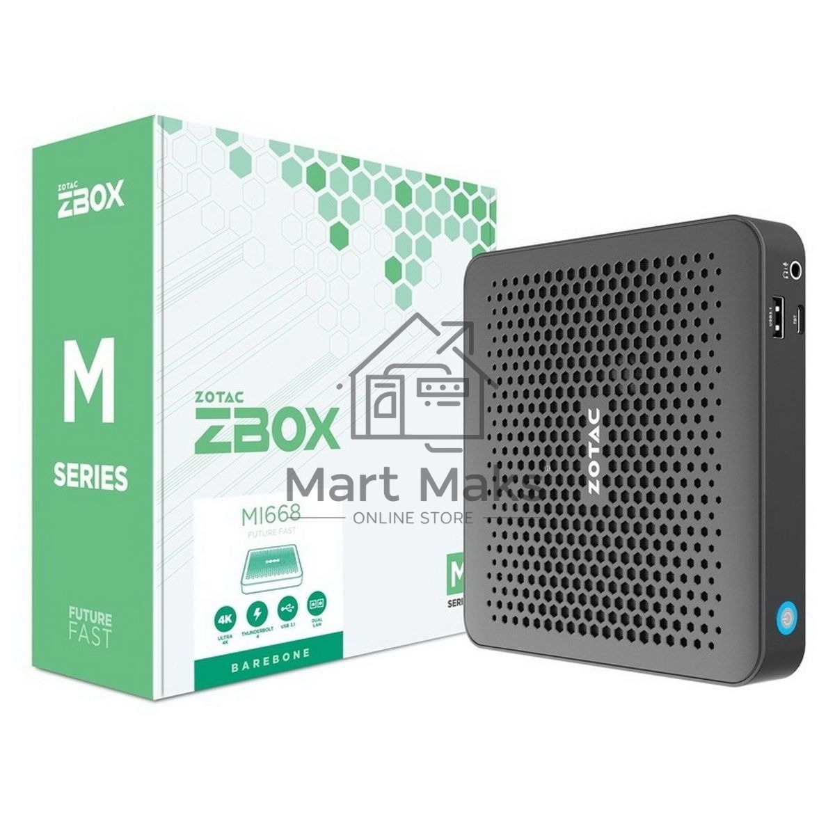 Мини ПК ZOTAC ZBOX MI668, Barebone, Intel i7-1360P, 2x DDR5-5200/4800 SODIMM, M.2 SSD SLOT, 2x GLAN, WIFI, BT, USBDRV, DP/HDMI, EU+UK PLUG 