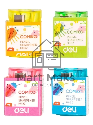 Точилка для карандашей ручная Deli EH032 Comico, 1 отверстие, пластик, ассорти, туба