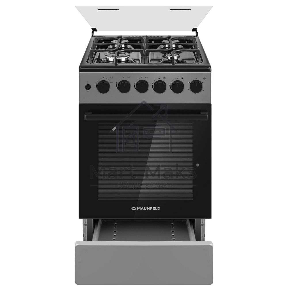 Плита газовая Maunfeld MGC50GCGR08D серый, конфорок 4 шт, духовка 59 л, 50 см x 89 см x 65 см