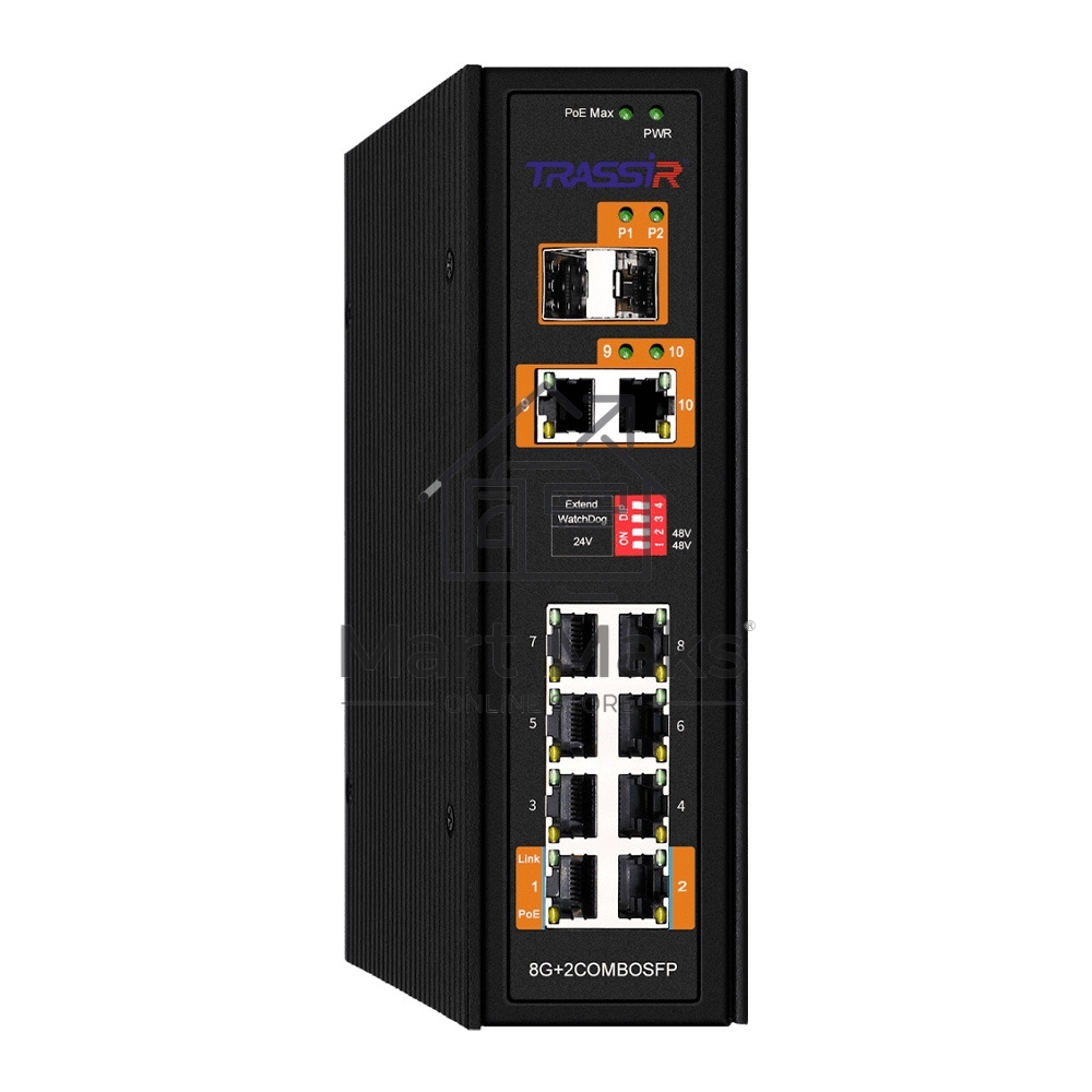 Неуправляемый промышленный коммутатор Trassir TR-NS15122S-300-8POE с 8 PoE портами