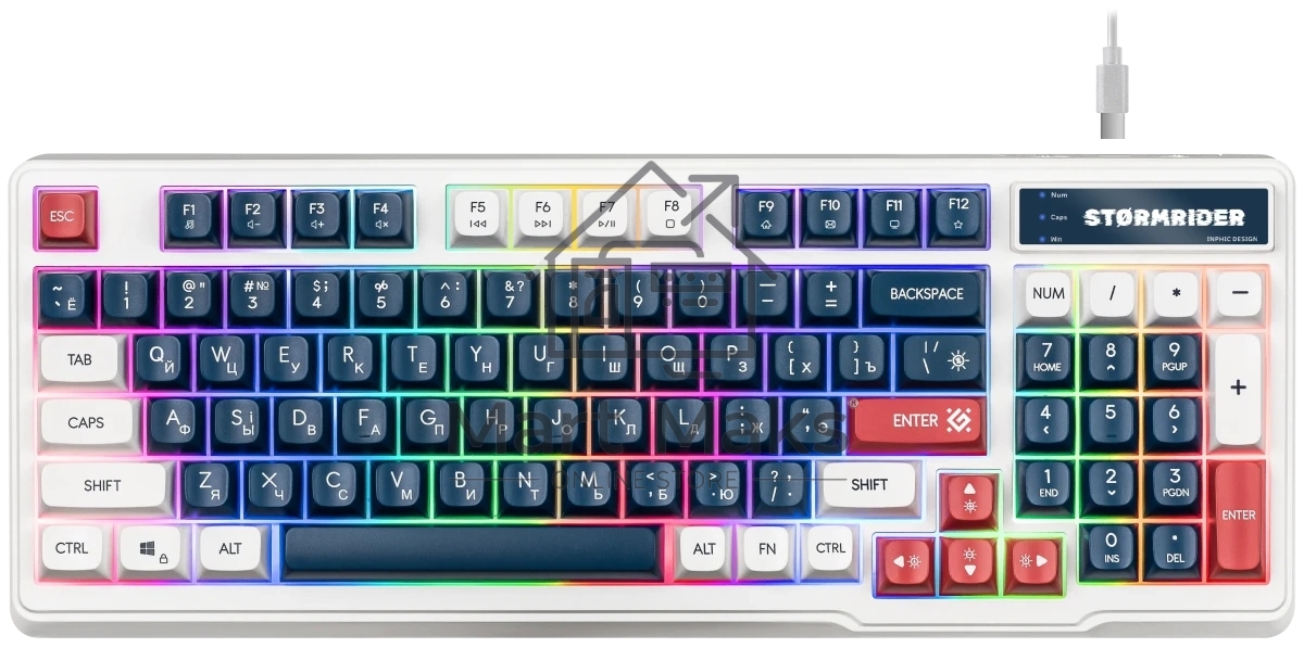 Игровая клавиатура проводная Defender Stormrider GK-425 RU,бел/син,94кн+FN,радуж,1.75м