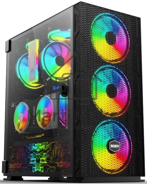 Компьютерный корпус SOEYI «AX8-B20 SOEYI ATX case with черный coating front panel with flat bigger mesh, without»