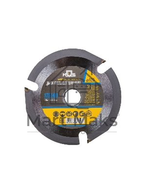 Диск пильный по дереву Fit, посадочный диаметр 22.2 мм, 3 зуба с карбидными вставками, мелкий зуб, 125 мм