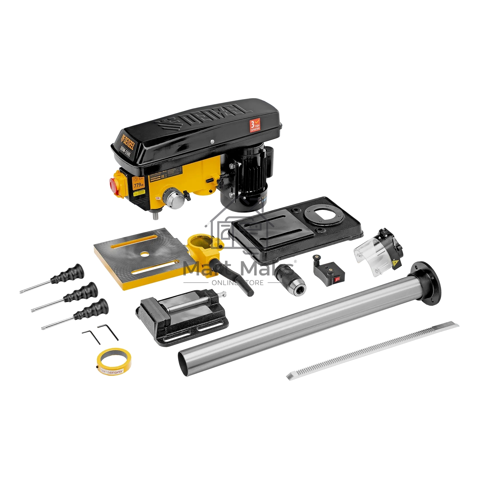 Станок сверлильный Denzel DDM-550L, 550 Вт, 16 мм, 12 ск., лазер, настольный