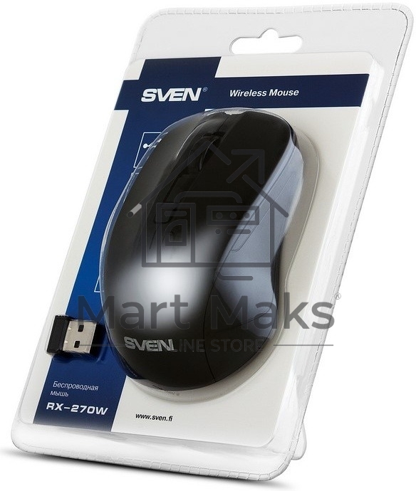Мышь беспроводная SVEN RX-270W черный, 1600 dpi, радиоканал, USB, кнопки - 4