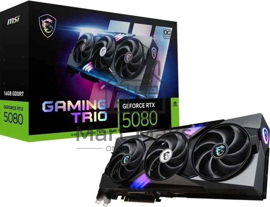 Видеокарта MSI RTX 5080 GAMING TRIO OC, 16Gb GDDR7, 256 bit, 3xDP, HDMI, GPU 2700 MHz