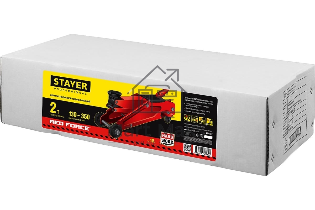 Домкрат STAYER 43153-2 гидравлический подкатной red force 2т 130-350мм