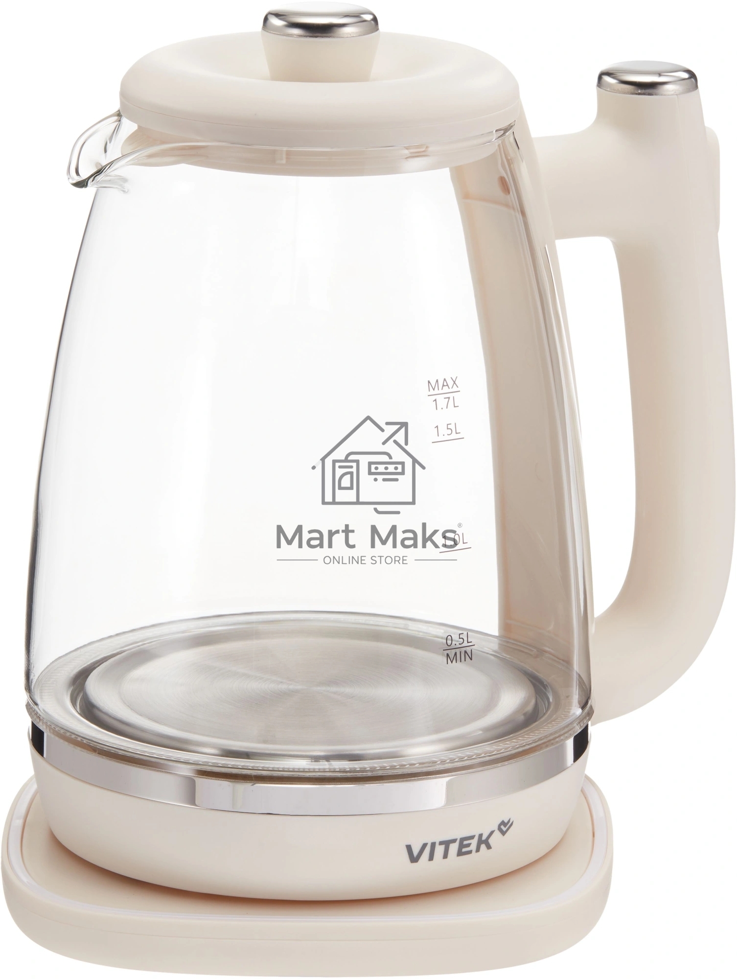 Чайник электрический Vitek VT-WK1072 1.7л. 1800Вт слоновая кость корпус: стекло