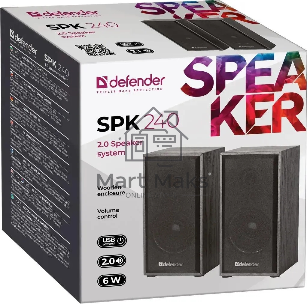 Колонки Defender SPK-240 2.0 черный (2x3 Вт, USB пит, раз. д. науш.)