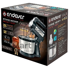 Миксер Endever Sigma-12 c чашей, черный/стальной, 800 Вт, 2 вида насадок, 5 скоростей