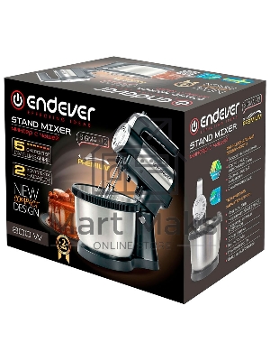 Миксер Endever Sigma-12 c чашей, черный/стальной, 800 Вт, 2 вида насадок, 5 скоростей