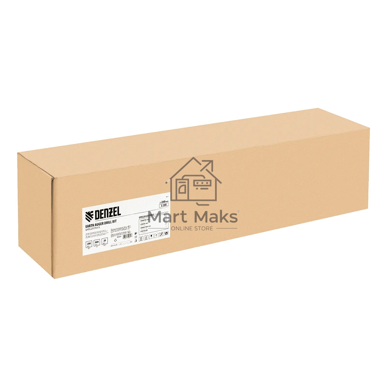 Шнек для грунта Denzel E-200, диаметр 200 мм, длина 800 мм, соединение 20 мм, несъемный нож