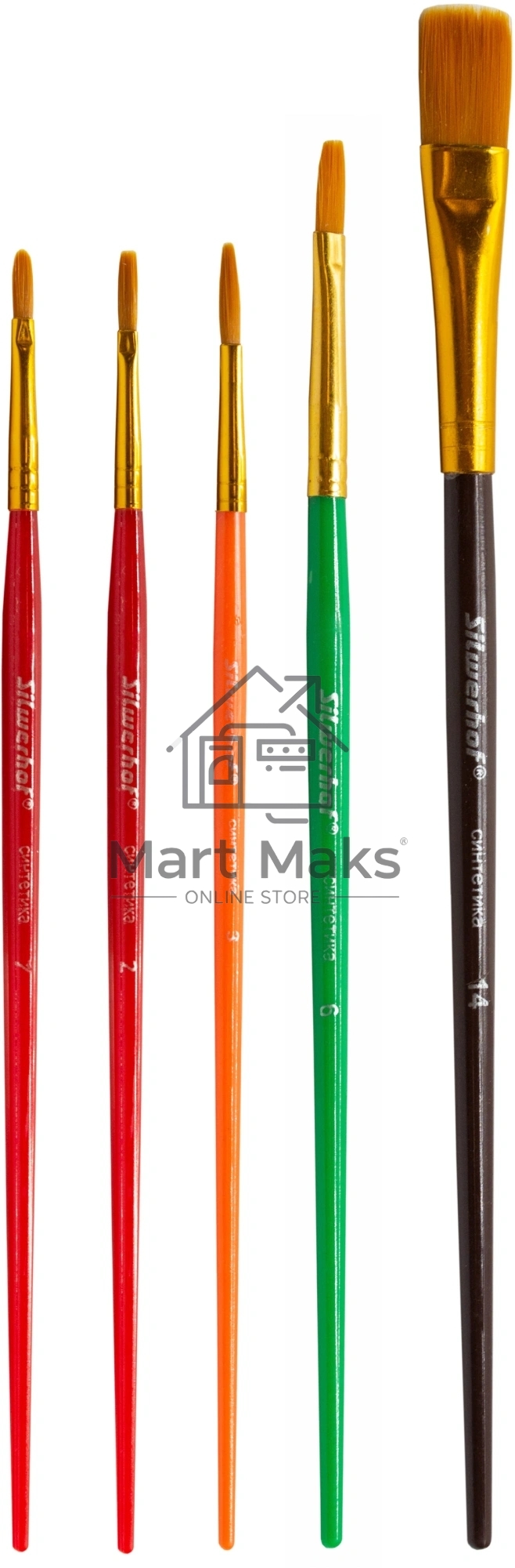 Набор кистей Silwerhof Color, синтетика (набор 5шт) синтетика круглая №3 / плоская №2,6,14 / овальная №1