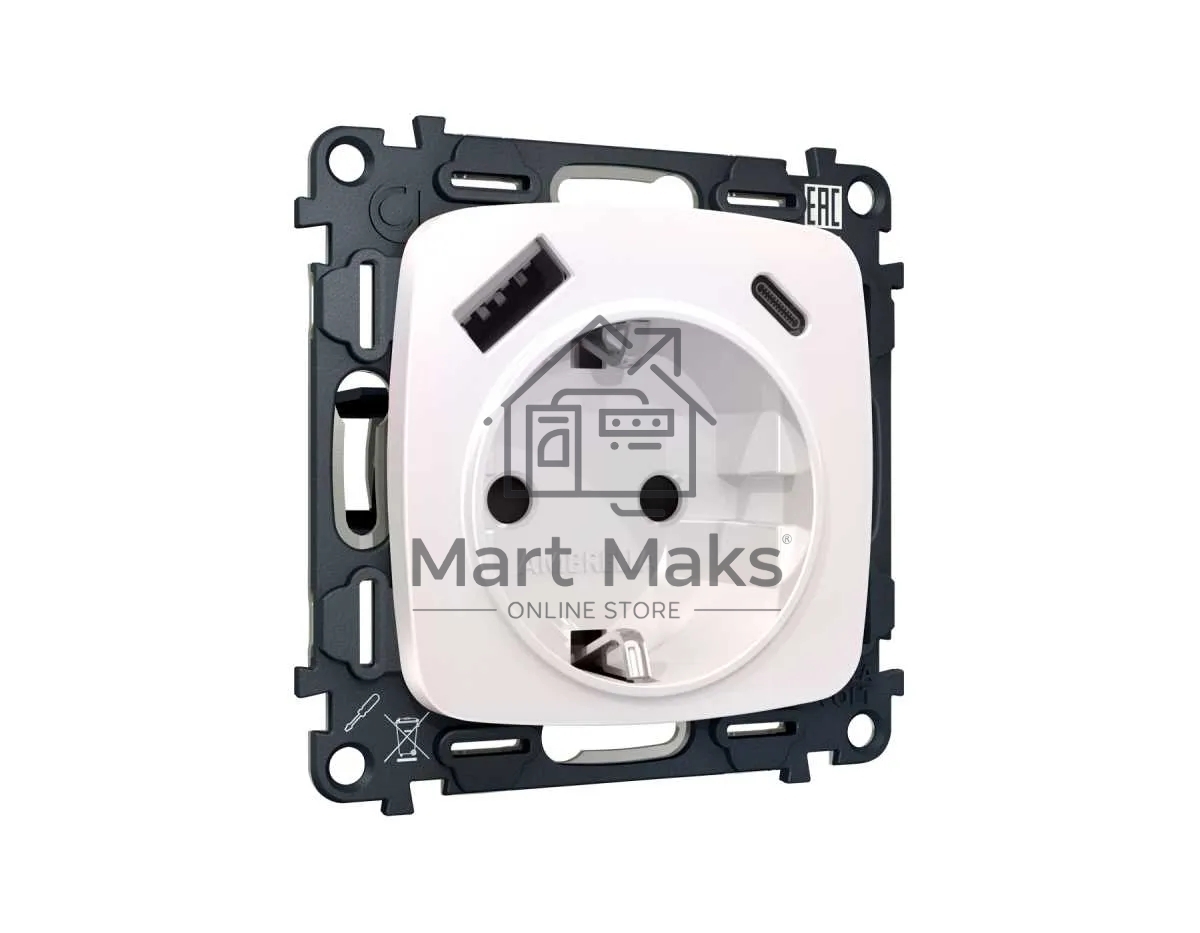 Комплект механизма электрической розетки OMEGA Жемчуг 2USB A+C 20W (быстрая зарядка) с/з QUANT (OP2100, VM160) MO210010