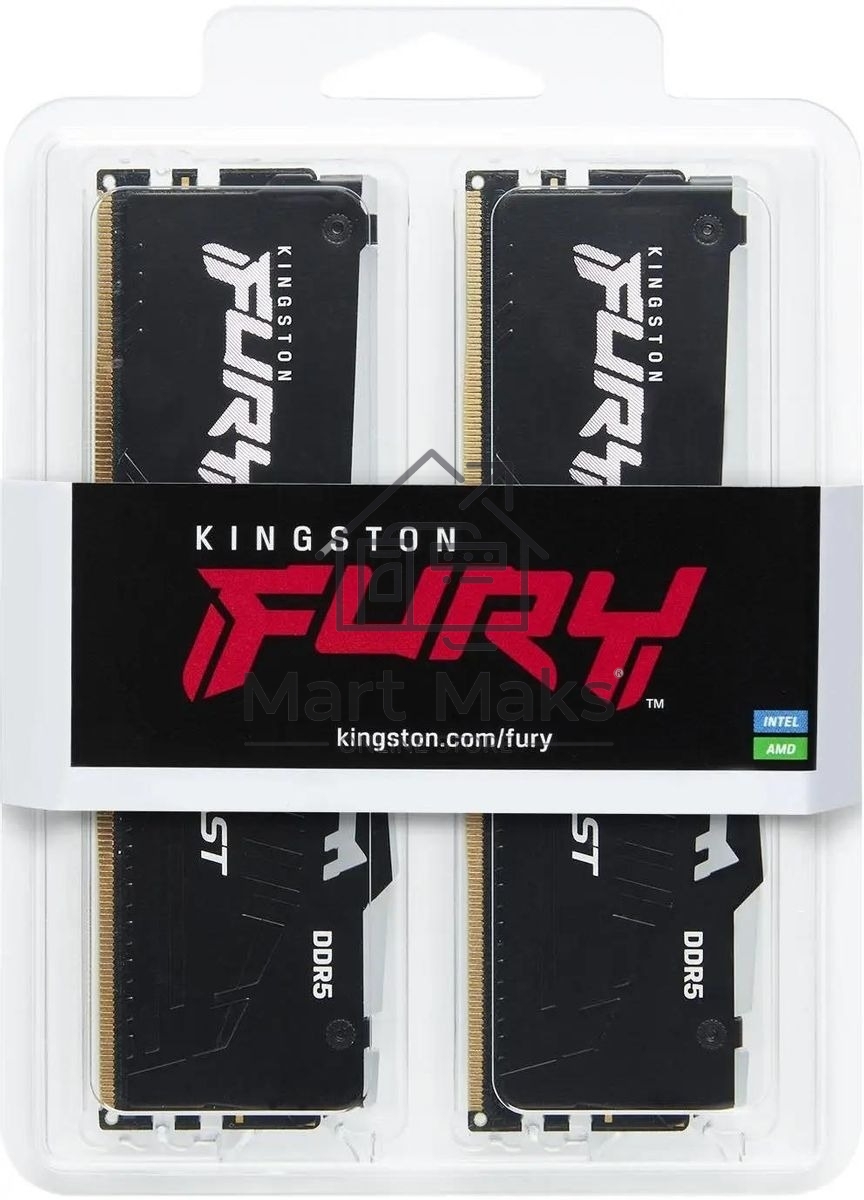 Оперативная память Kingston Fury Beast, DDR5, 16GB (2x8GB), 6000MHz, CL36, DIMM, с радиаторами, RGB, черный