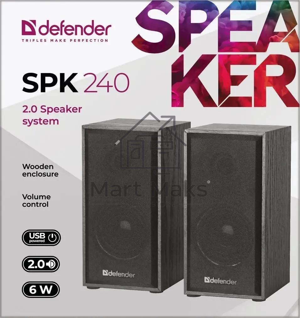 Колонки Defender SPK-240 2.0 черный (2x3 Вт, USB пит, раз. д. науш.)