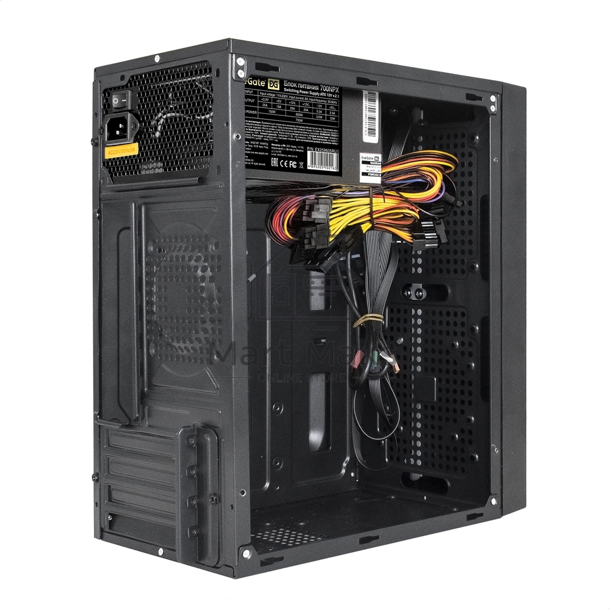 Компьютерный корпус Minitower ExeGate mEVO-9301-EVO800 (mATX, БП EVO800RGB с вент. 12см, с окном, 2*USB+1*USB3.0, HD аудио, черный, с RGB подсветкой)