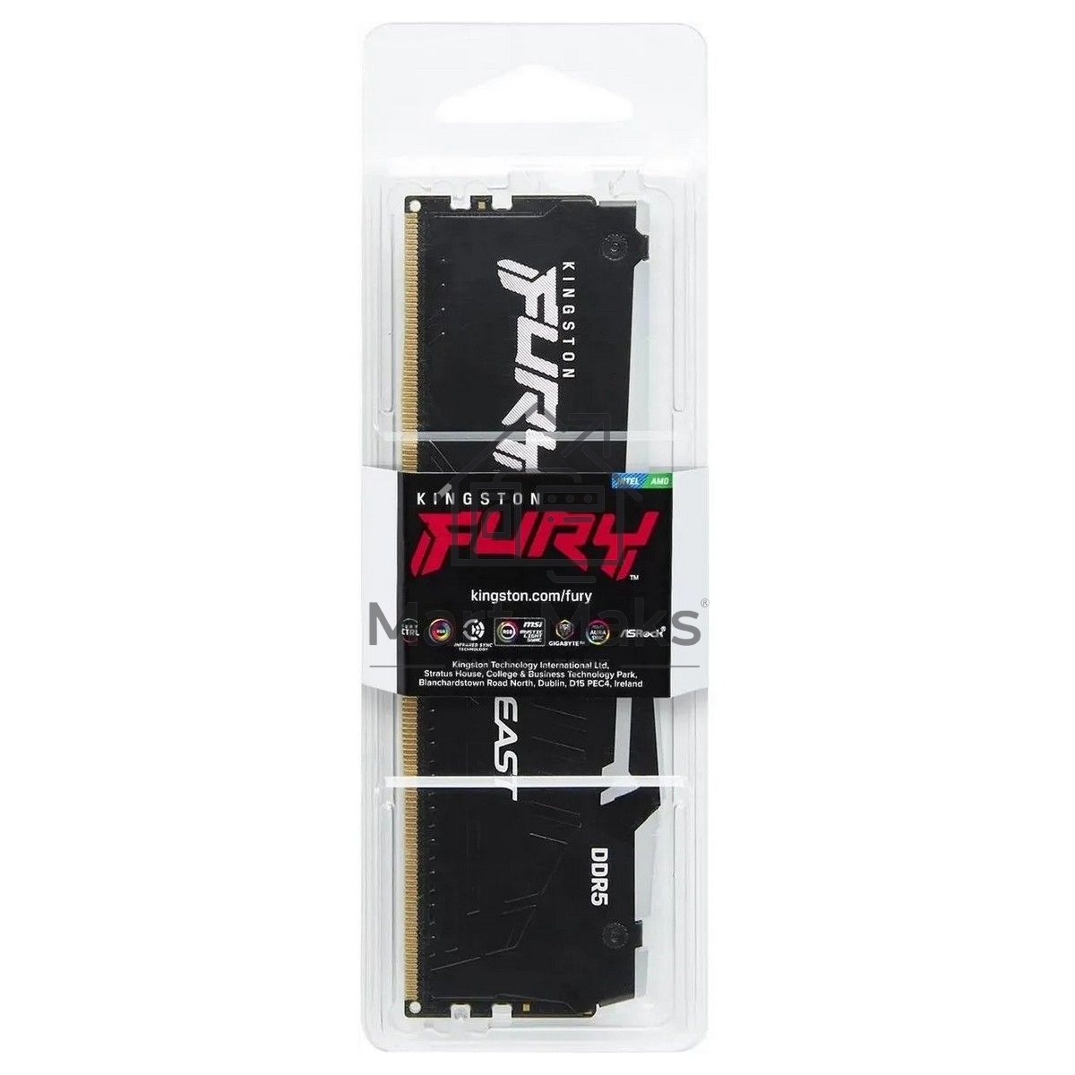 Оперативная память Kingston Fury Beast, DDR5, 32GB (1x32GB), 6400MHz, CL32, DIMM, с радиатором, RGB, черный