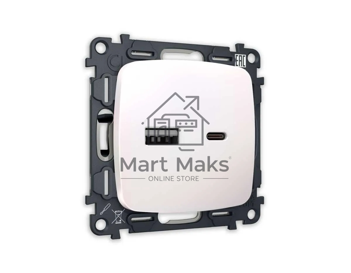 Комплект механизма розетки OMEGA Жемчуг 2USB A+C 20W (быстрая зарядка) QUANT (OP2110, VM177) MO211010