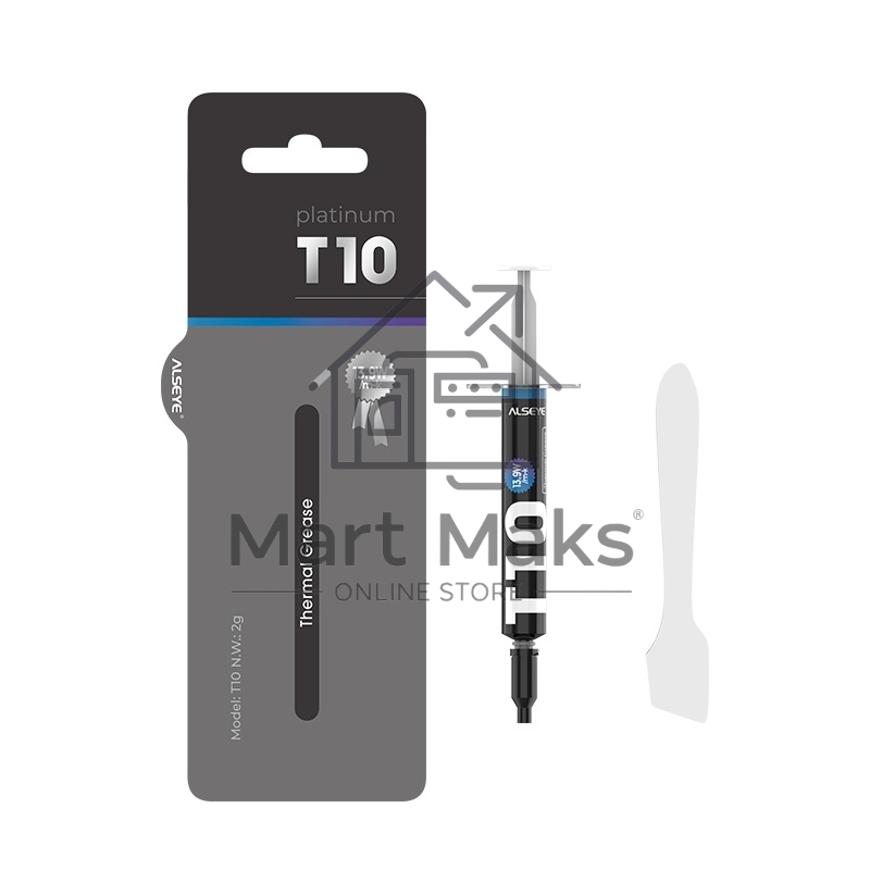Термопаста ALSEYE T10 Thermal conductivity: 13.9W/m-k Color: Gray Conductivity: non-conductive specific gravity: 2.7g / cm³@25℃ Capacity: 1.2ml Weight: 2G