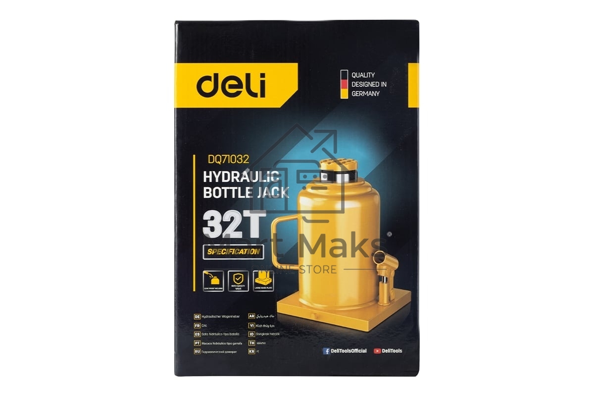 Домкрат бутылочный гидравлический Deli DQ71032 макс.грузоподъемность 32 т