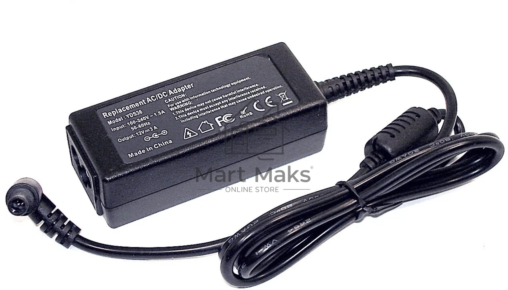 Блок питания для монитора и телевизора LCD 12V, 3A, 36W (6.5x4.4 mm) OEM