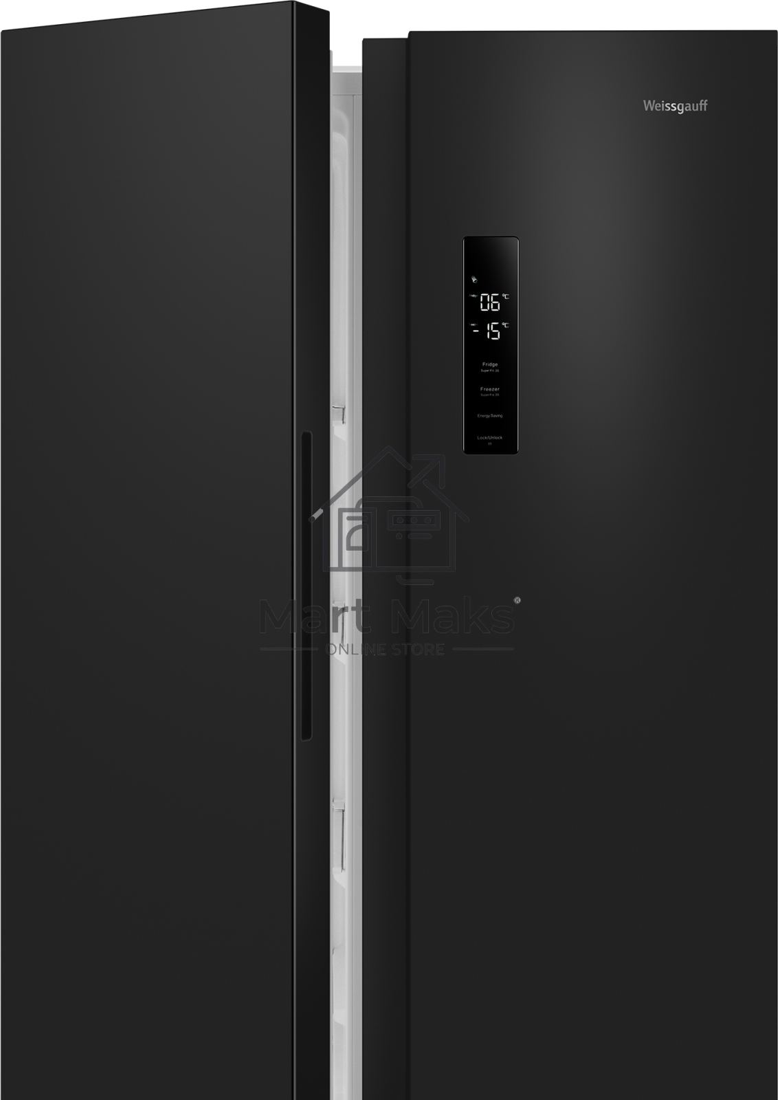 Холодильник Weissgauff WSBS 500 Inverter NoFrost Black двухкамерный 270/180л морозилка слева, No Frost, Side by Side