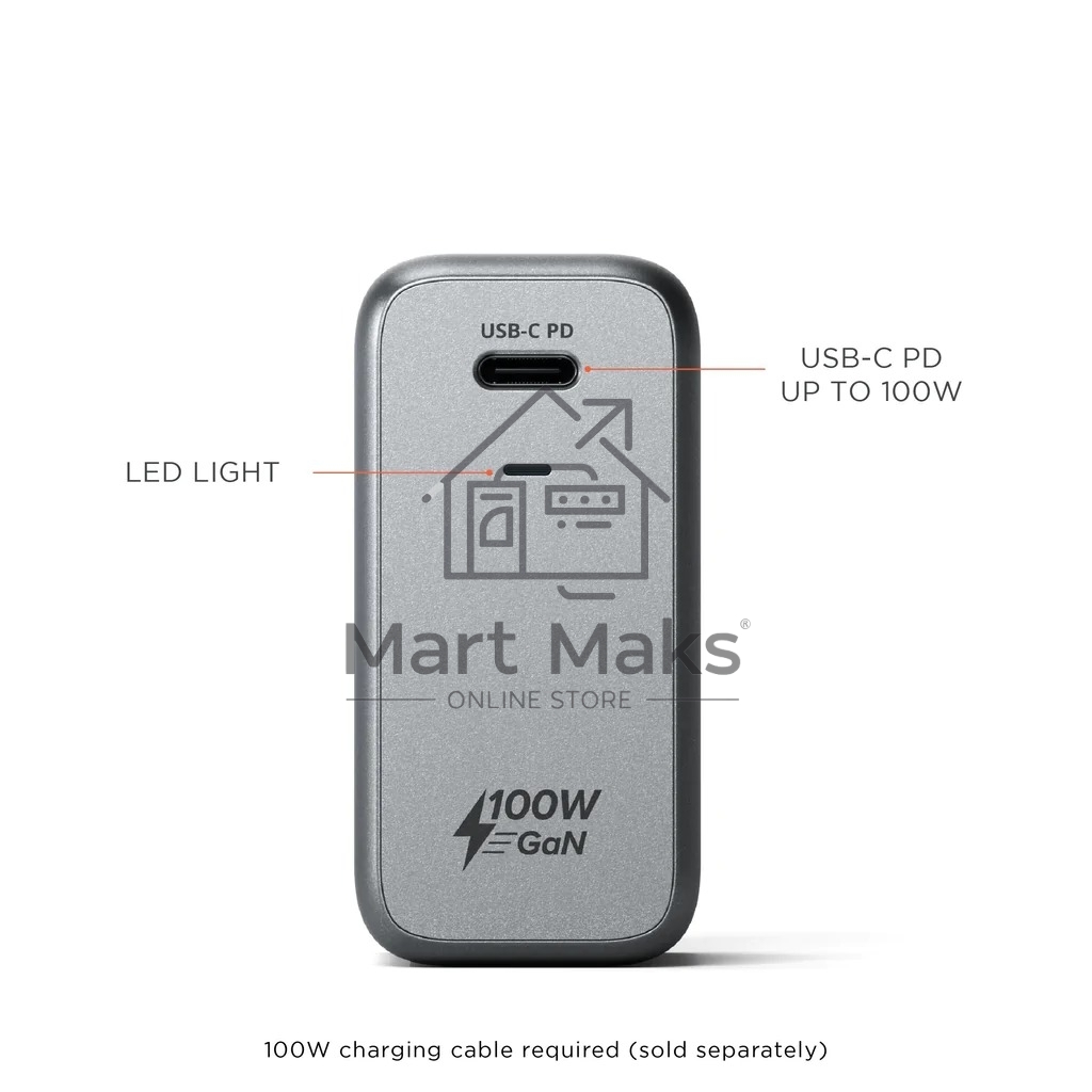 Сетевое зарядное устройство Satechi ST-UC100WSM-EU Charger 100W с технологией GaN Power, серый космос