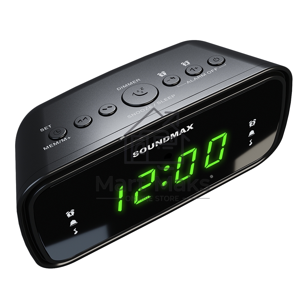 Радиочасы с будильником SOUNDMAX SM-1588 (черный c зеленым)