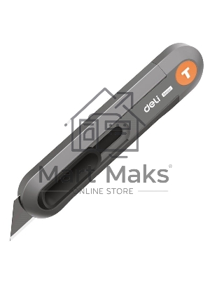 Технический нож Home Series Gray Deli HT4008C Т-образное лезвие с механизмом автоматического возврата, эксклюзивный дизайн, корпус из высококачественного софттач пластика