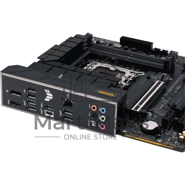 Материнская плата ASUS TUF GAMING B760M-PLUS D4, LGA1700, Intel B760, 4xDDR4, 4xSATA, 2xM.2, 1xPCIe 5.0 x16, 1xPCIe 4.0 x4, 1xPCIe 4.0 x1, 1xDP, 1xHDMI, 1x2.5Gb LAN, Wi-Fi, Bluetooth, 1xUSB-C 20Gbps, 4xUSB-A 10Gbps, 1xUSB-A 5Gbps, 2xUSB-A 2.0, 5x3.5 мм, 7