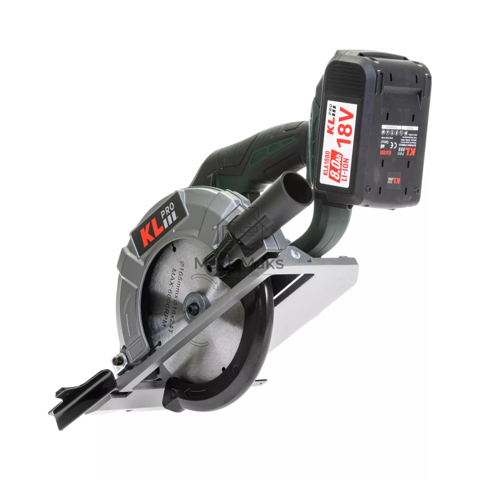 Профессиональная пила циркулярная бесщеточная KLPRO KLDAT18B-80 (18 В / 8,0 А·ч, 3650 об/мин, 165мм)