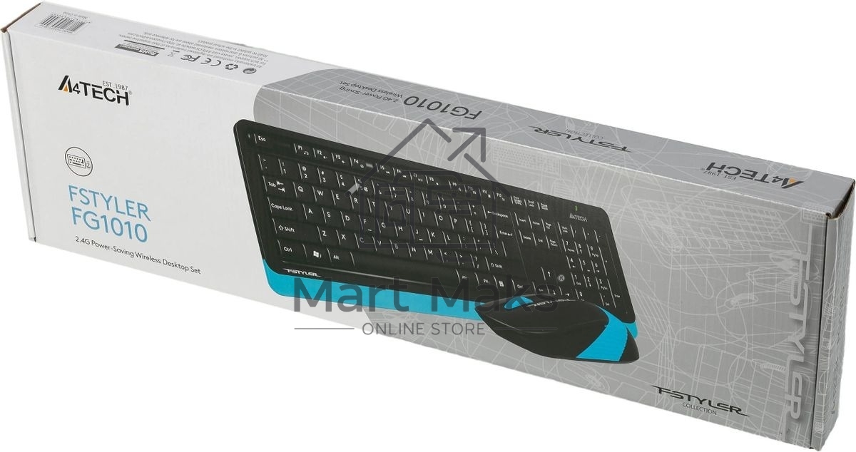 Комплект клавиатура + мышь A4 Fstyler FG1010 клав:черный/синий мышь:черный/синий USB беспроводная Multimedia