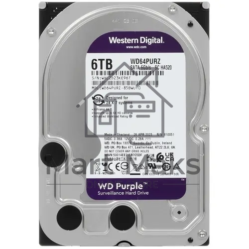 Жесткий диск Western Digital 6TB SATA-IIISurveillance Purple (5400rpm) 256Mb 3.5