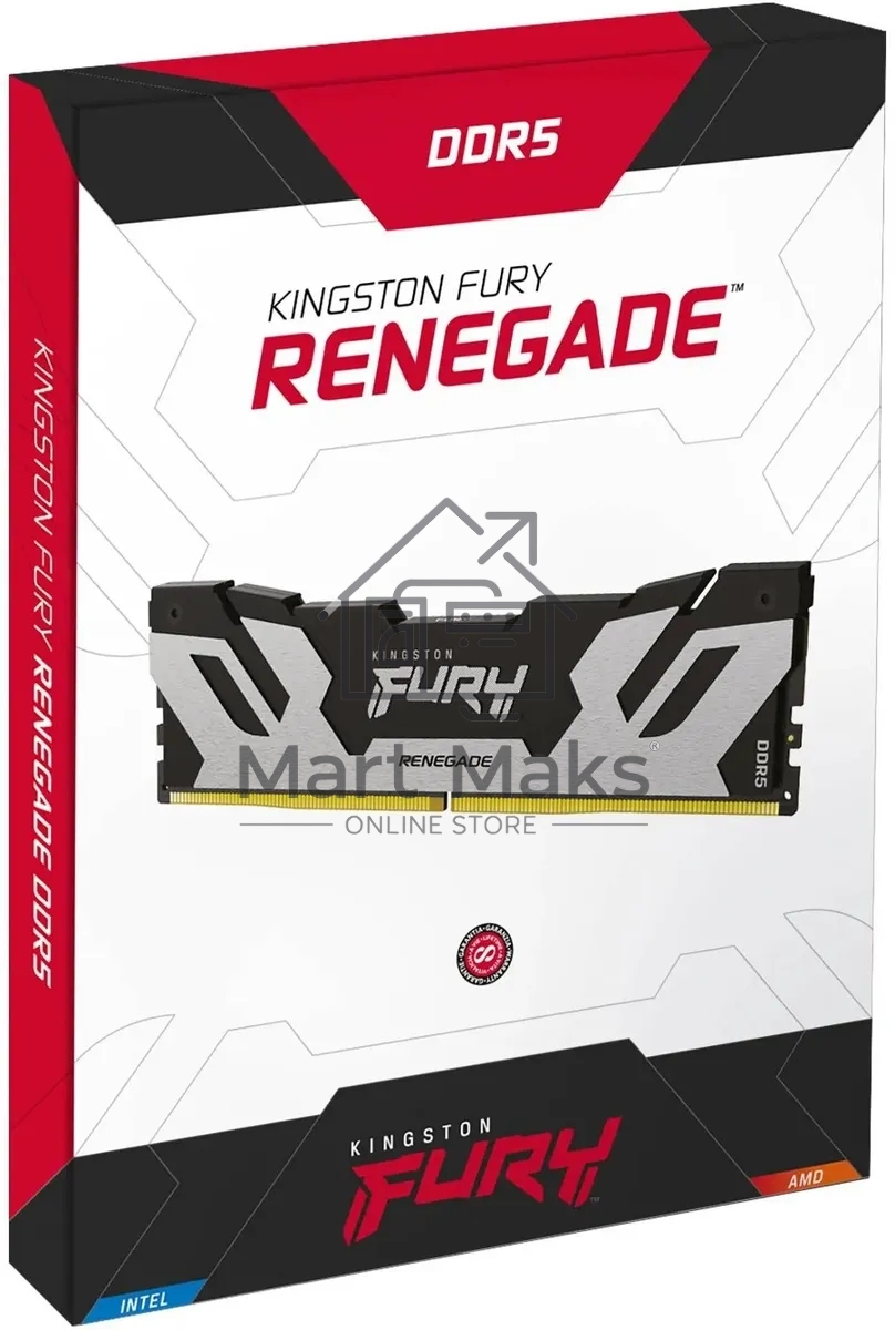 Оперативная память Kingston Fury Renegade, DDR5, 24GB (1x24GB), 6400MHz, CL32, DIMM, с радиатором, серебристый/черный
