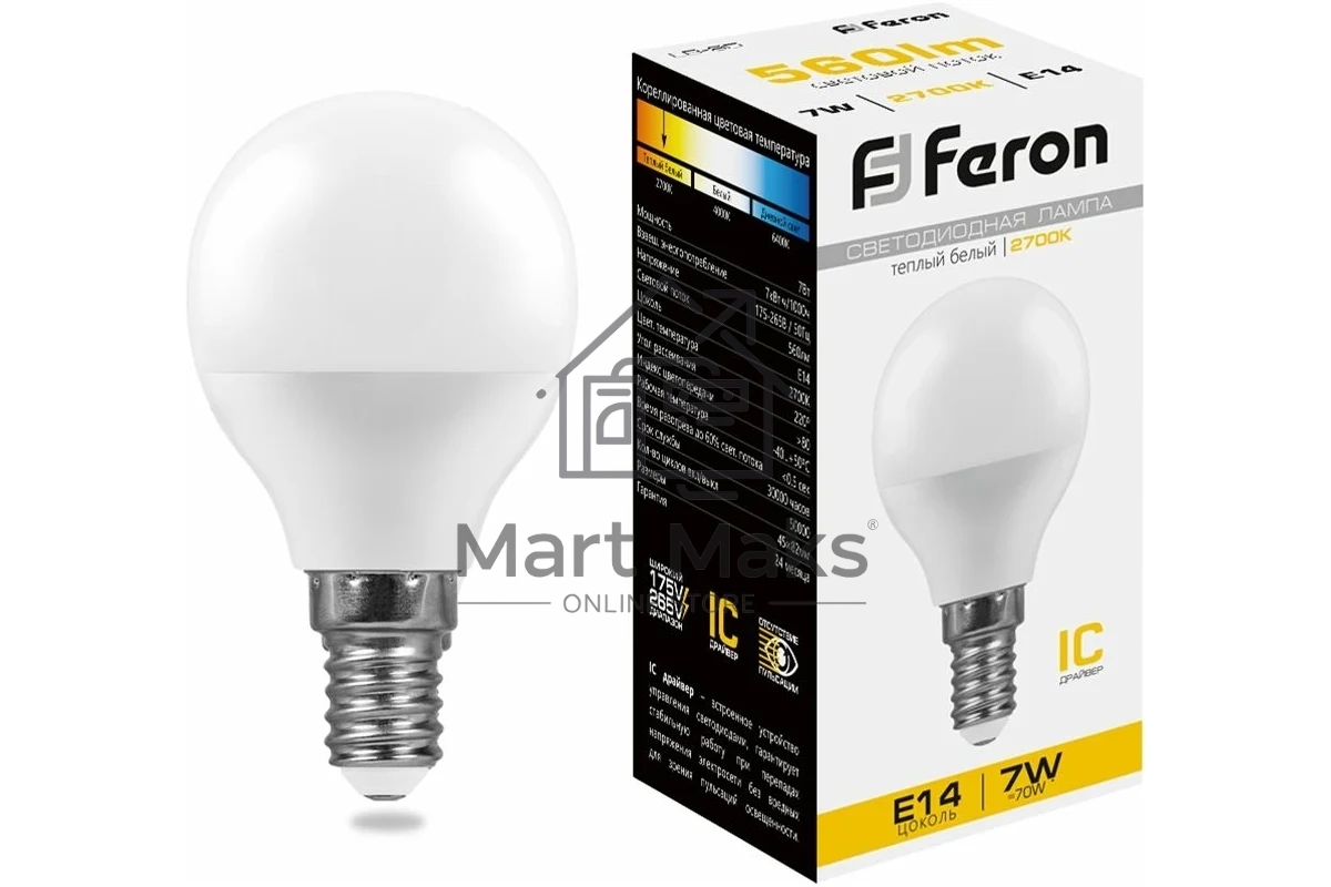 Лампа светодиодная FERON LB-95 (25478) 7W 230V E14 2700K G45