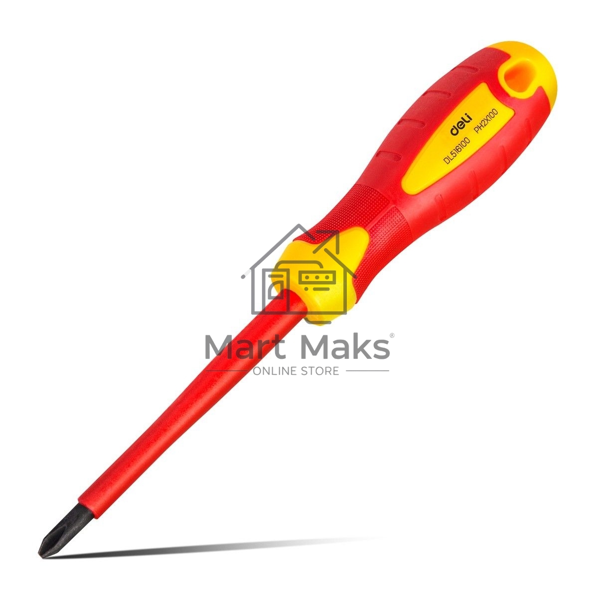 Диэлектрическая крестовая отвертка Deli DL516100 PH2х100мм сталь Cr-V, сертификат VDE для работ под напряжением до 1000 В