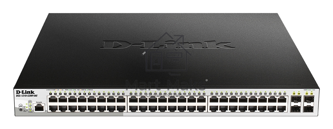 Коммутатор D-Link DGS-1210-52MP/ME/B2A, 48×1 Гбит/с + 4×1 Гбит/с SFP, управляемый