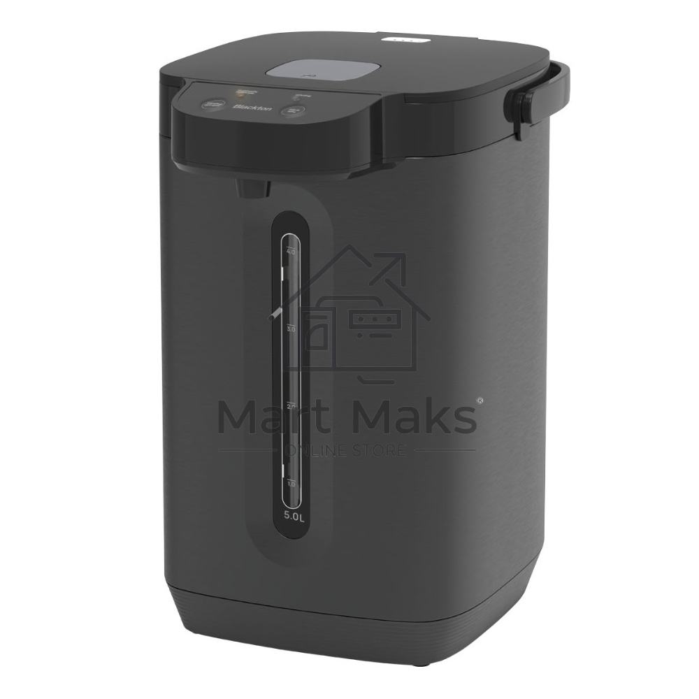 Термопот Blackton Bt TP500 Black, мощность 1800 Вт, объем 5 л, электронный тип управления, функция повторного кипячения, функция поддержания температуры, способы подачи воды - электрическая помпа, индикатор уровня воды, автоотключение при недостаточном количестве воды, защита от перегрева, съемная крышка, ручка для переноски, материал корпуса - металл, пластик, материал внутренней камеры - нержавеющая сталь, длина электрошнура 1.0 м, напряжение 220-240 В, 50-60 Гц, защита от поражения электротоком класс I