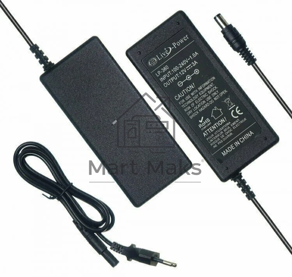 Блок питания для монитора и телевизора LCD 12V, 3.5A, 5.5x2.5mm OEM